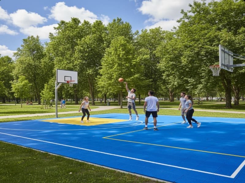 Modulare Fliesen für Basketballplätze im Freien